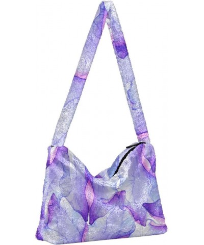 Purple Flower Petal Shoulder Tote Bags for Women Furry Crossbody bag Hobo Handbag Purses for College Travel Work $9.87 Totes