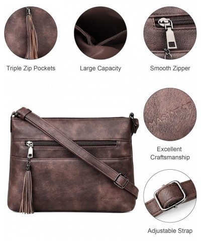 Crossbody Bags for Women, Lightweight Medium Crossbody Purse, Soft Leather Women's Shoulder Handbags with Tassel Vintage Coff...