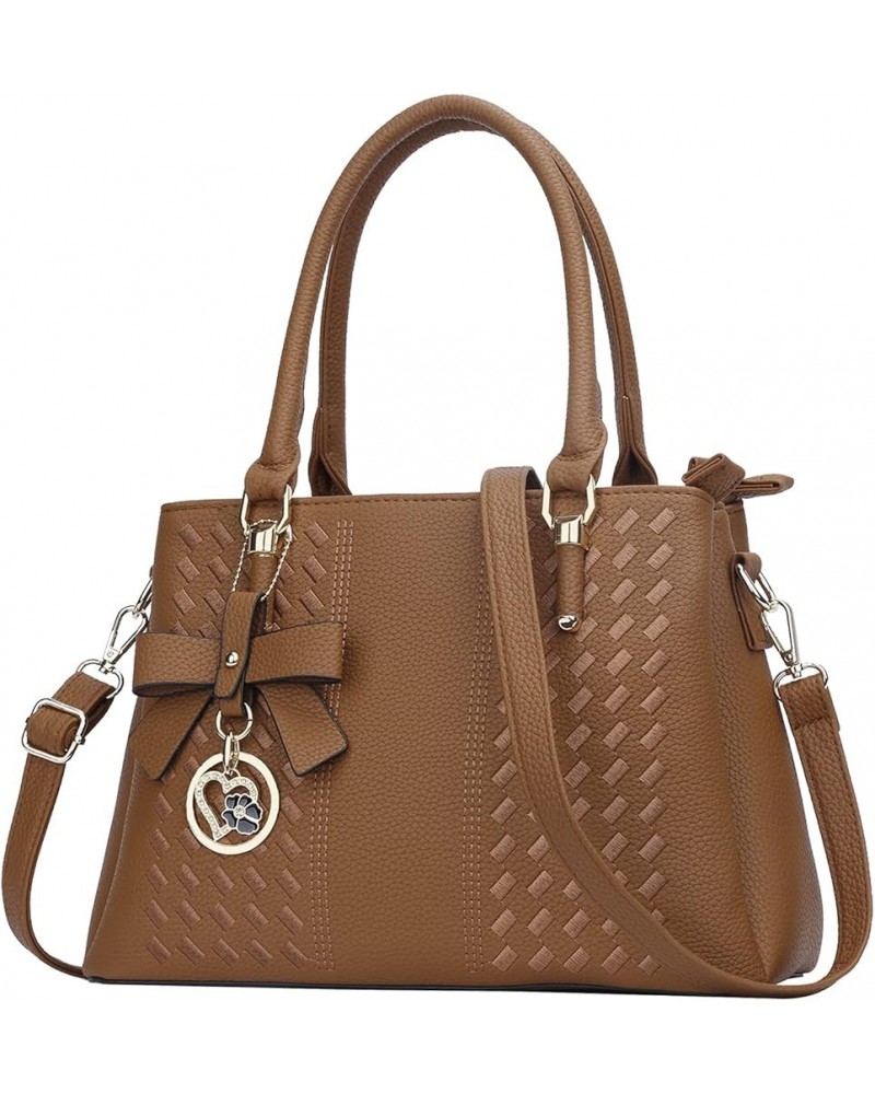 Women Satchel Bags Handle Shoulder Handbags and Purses Pockets Zipper Leather Crossbody Bags J-brown $26.69 Satchels