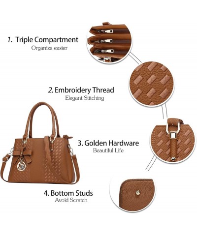 Women Satchel Bags Handle Shoulder Handbags and Purses Pockets Zipper Leather Crossbody Bags J-brown $26.69 Satchels