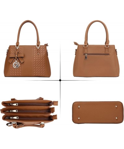 Women Satchel Bags Handle Shoulder Handbags and Purses Pockets Zipper Leather Crossbody Bags J-brown $26.69 Satchels