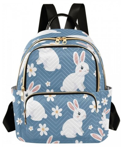 Cute Rabbit with Flower Women Backpack Purse Ladies Fashion Shoulder Bag Daypack Travel Bag 7.5L Medium $17.35 Backpacks