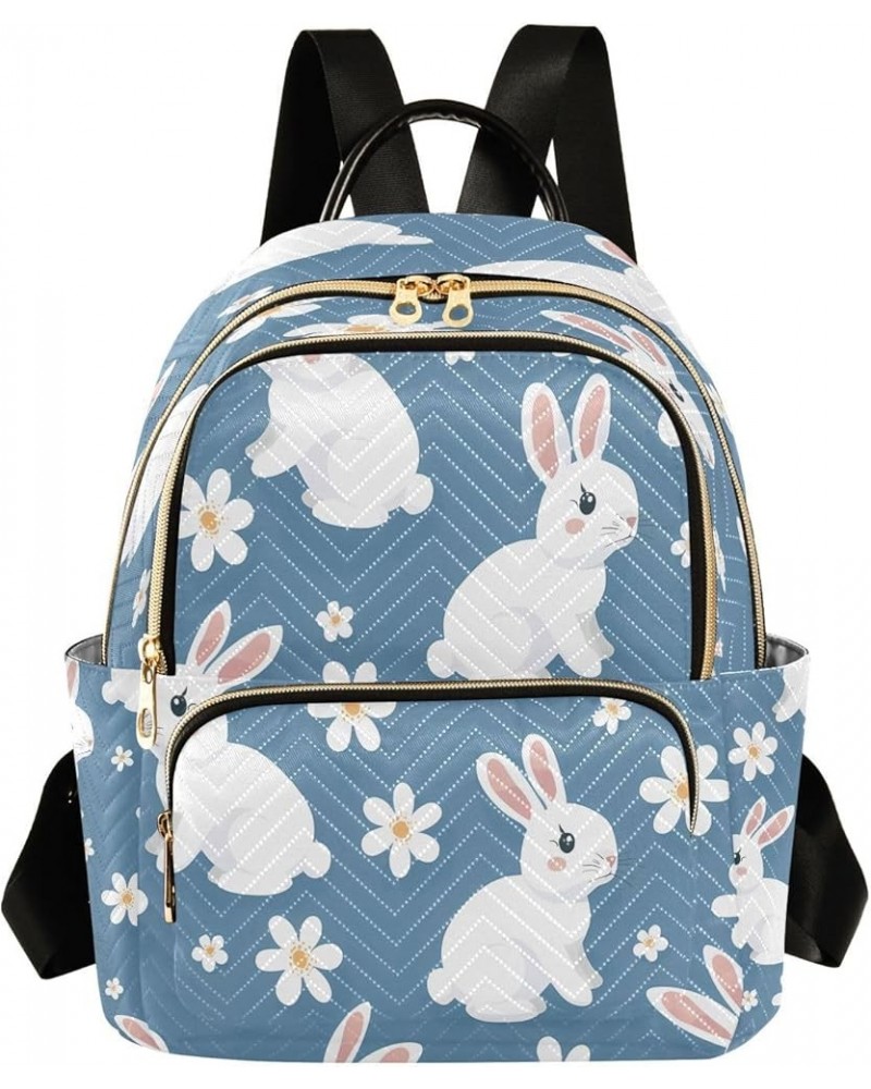 Cute Rabbit with Flower Women Backpack Purse Ladies Fashion Shoulder Bag Daypack Travel Bag 7.5L Medium $17.35 Backpacks